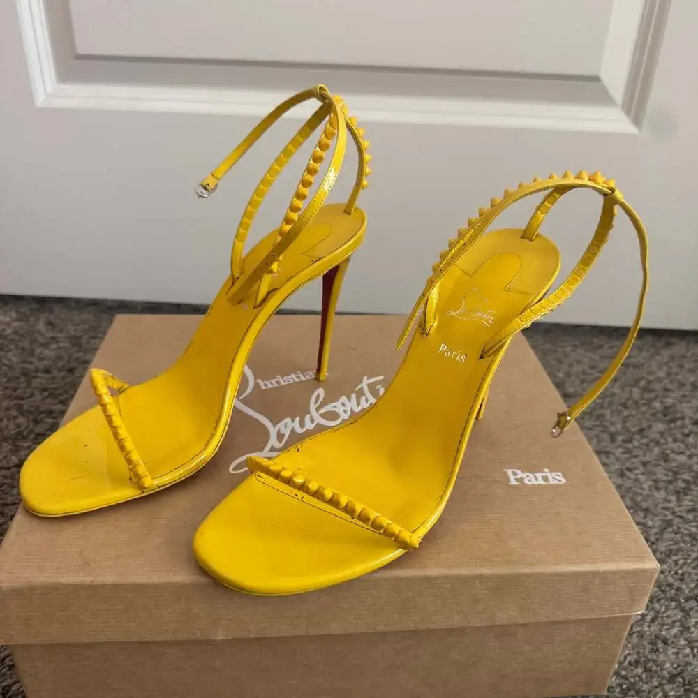 Christian Louboutin So Me 100 Yellow Patent Ankle Strap Sandal Heels - Picture 5 of 7